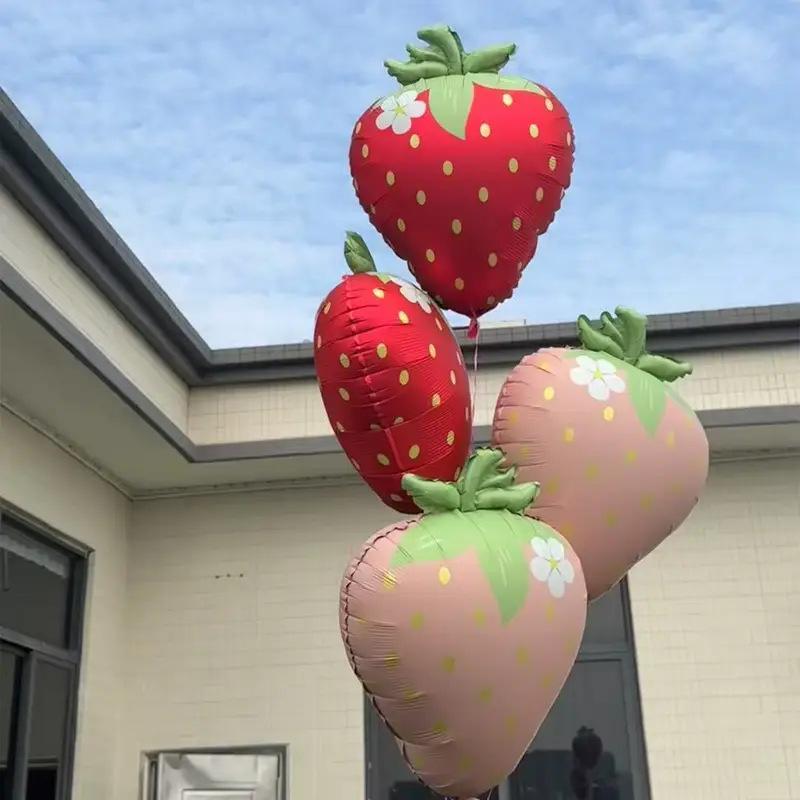 Palloncino in Pellicola di Alluminio a Forma di Fragola Opaco - Decorazione per Festa di Compleanno per Bambini, Allestimento Scena e Oggetti di Scena per Foto
