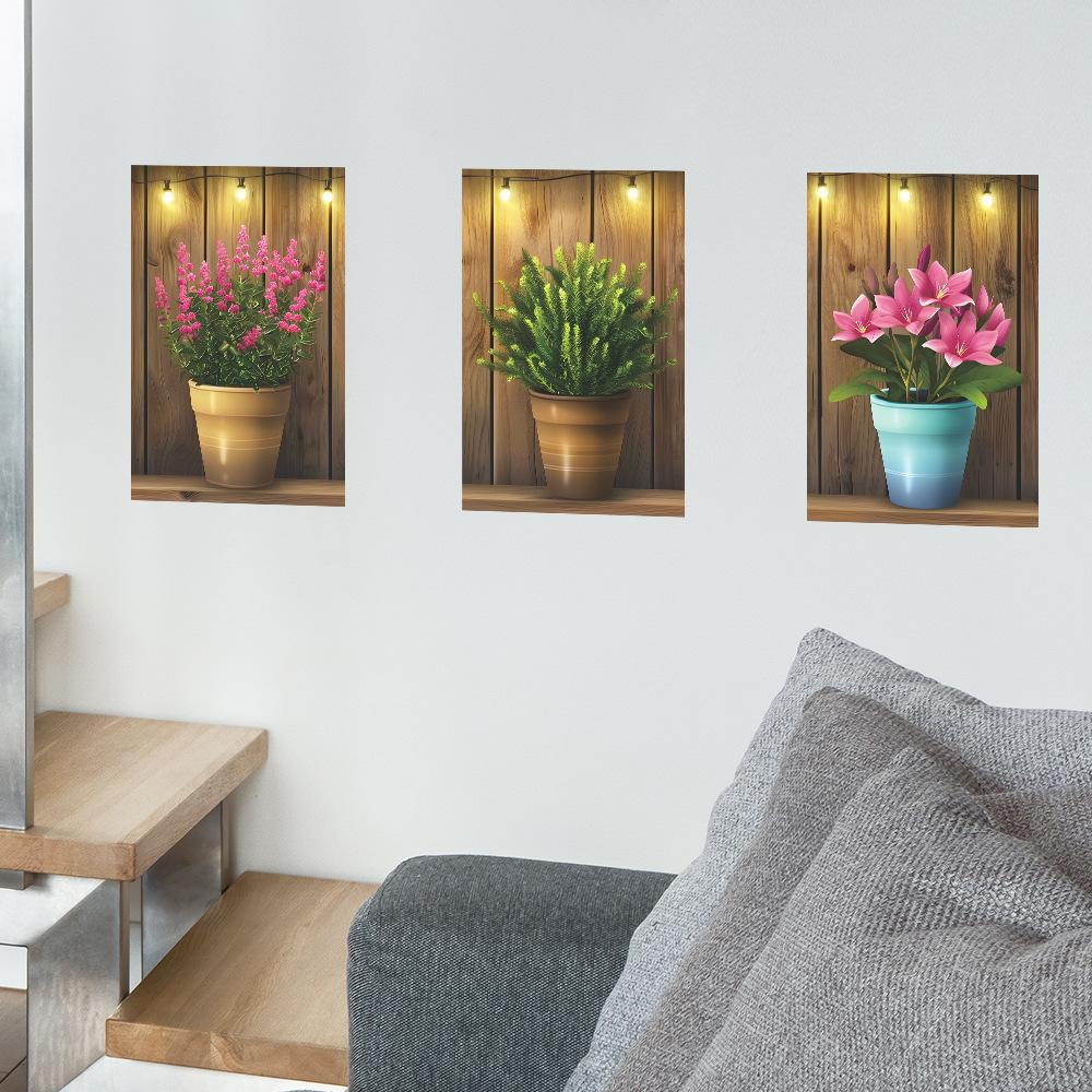 Fun-f173 Πράσινο φυτό Γλάστρα Τρίπτυχο Υπνοδωμάτιο Σαλόνι Βεράντα Διακοσμητικό σπίτι Αυτοκόλλητο τοίχου