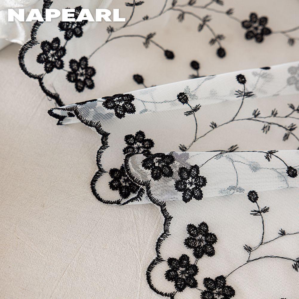 1 Stück NAPEARL Französische Landschaft Blumenstickerei Transparenter Vorhang, Wellen-Spitzen-Durchscheinender Vorhang für Wohnzimmer Schlafzimmer Heimdekoration