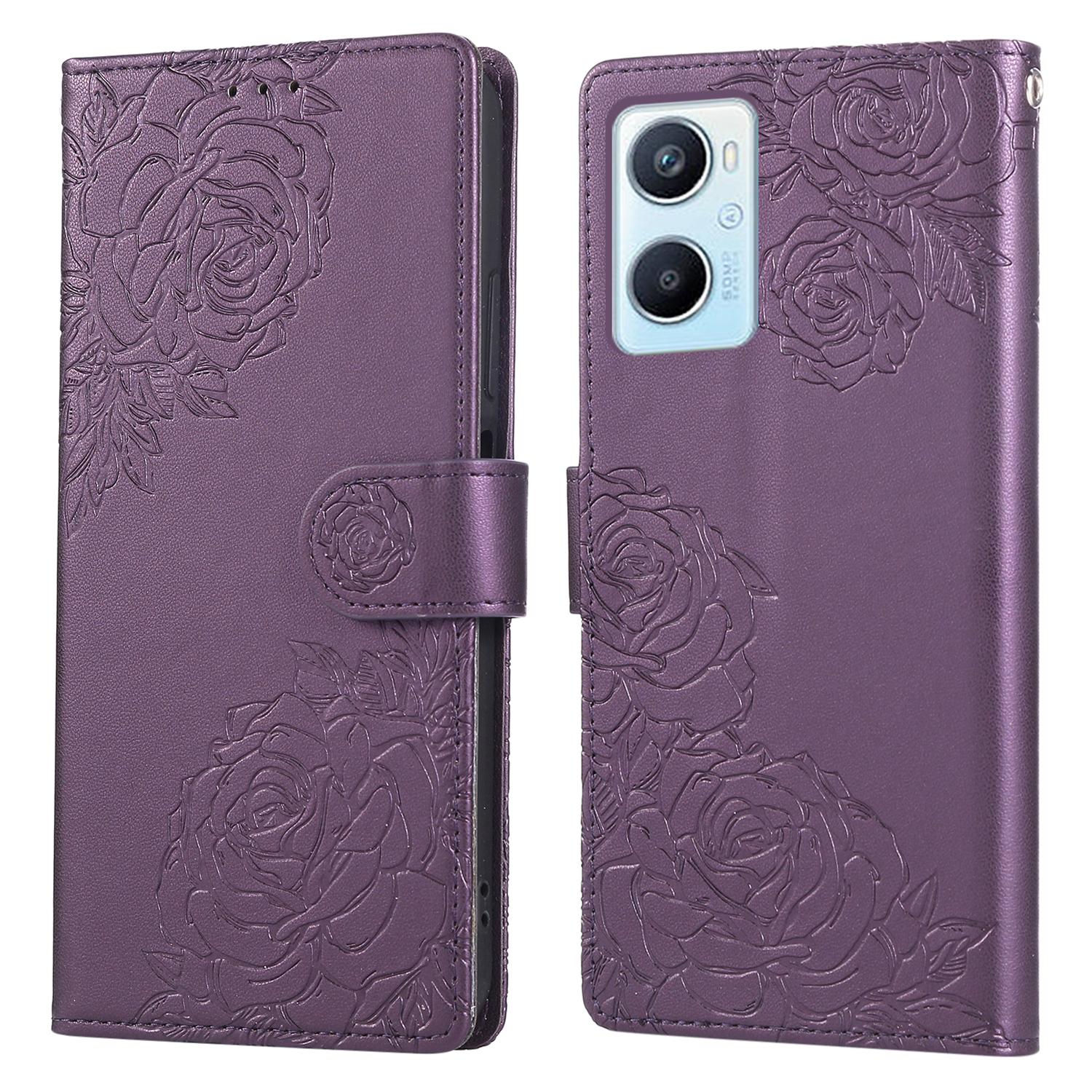

PU Leather Case For Oppo Reno8 Z 5G/Reno7 Z 5G/A96 (China) 5G Rose Flower Wallet Phone Cover with 3 Card Slots Dark Purple