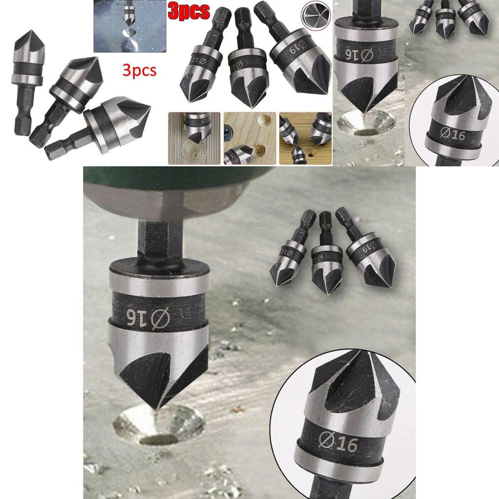 Durable 3pcs Hex Countersink Boring Bore Quick Change Drill Bit Tool Set Ideal For Wood And Metal Projects