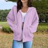 Women's Casual Solid Color Long Sleeve Zippered Hooded Sweatshirt Fashion Top