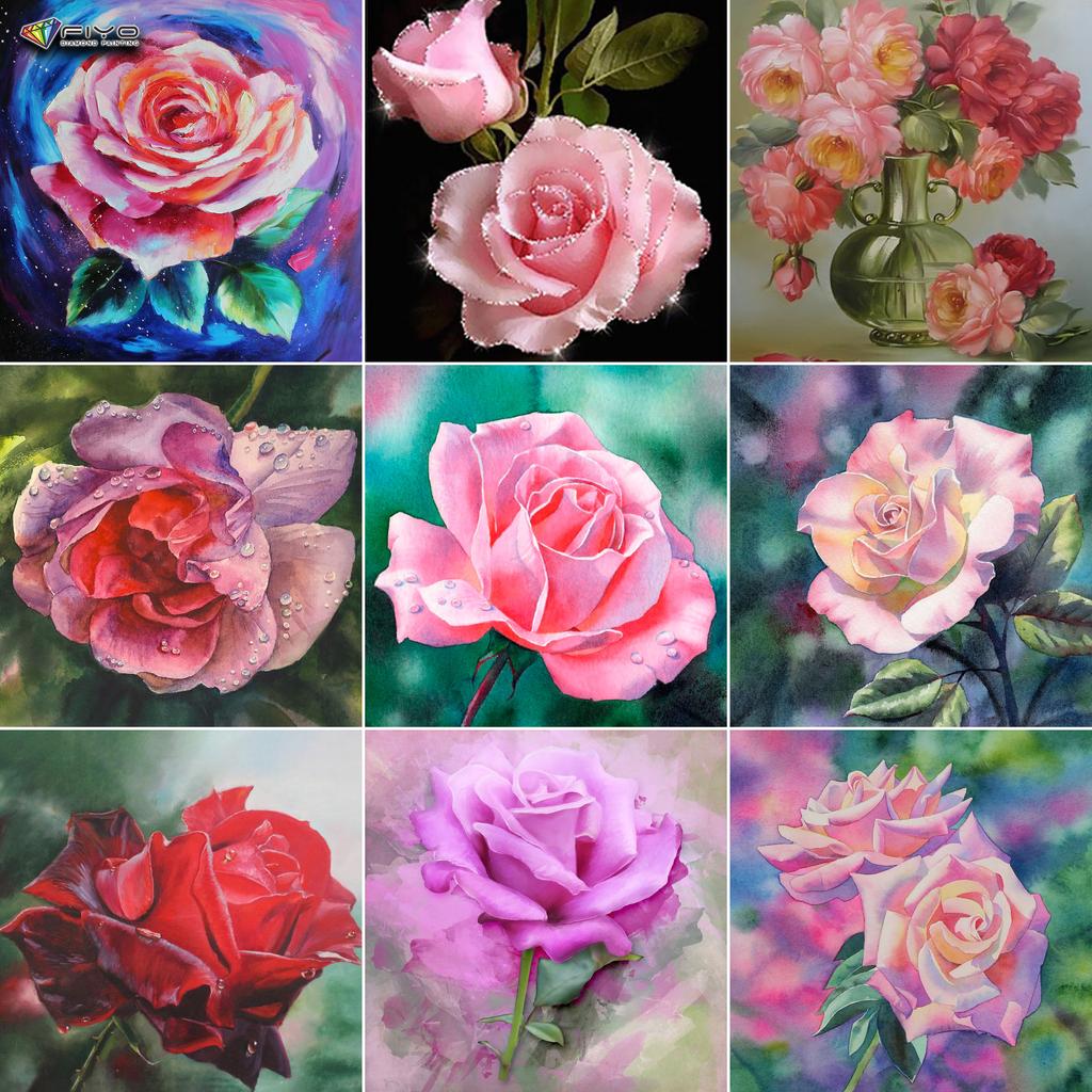 5D DIY Diamond painting Romantic flowers full diamond square/round diamond embroidery cross-stitch set home wall decorative art