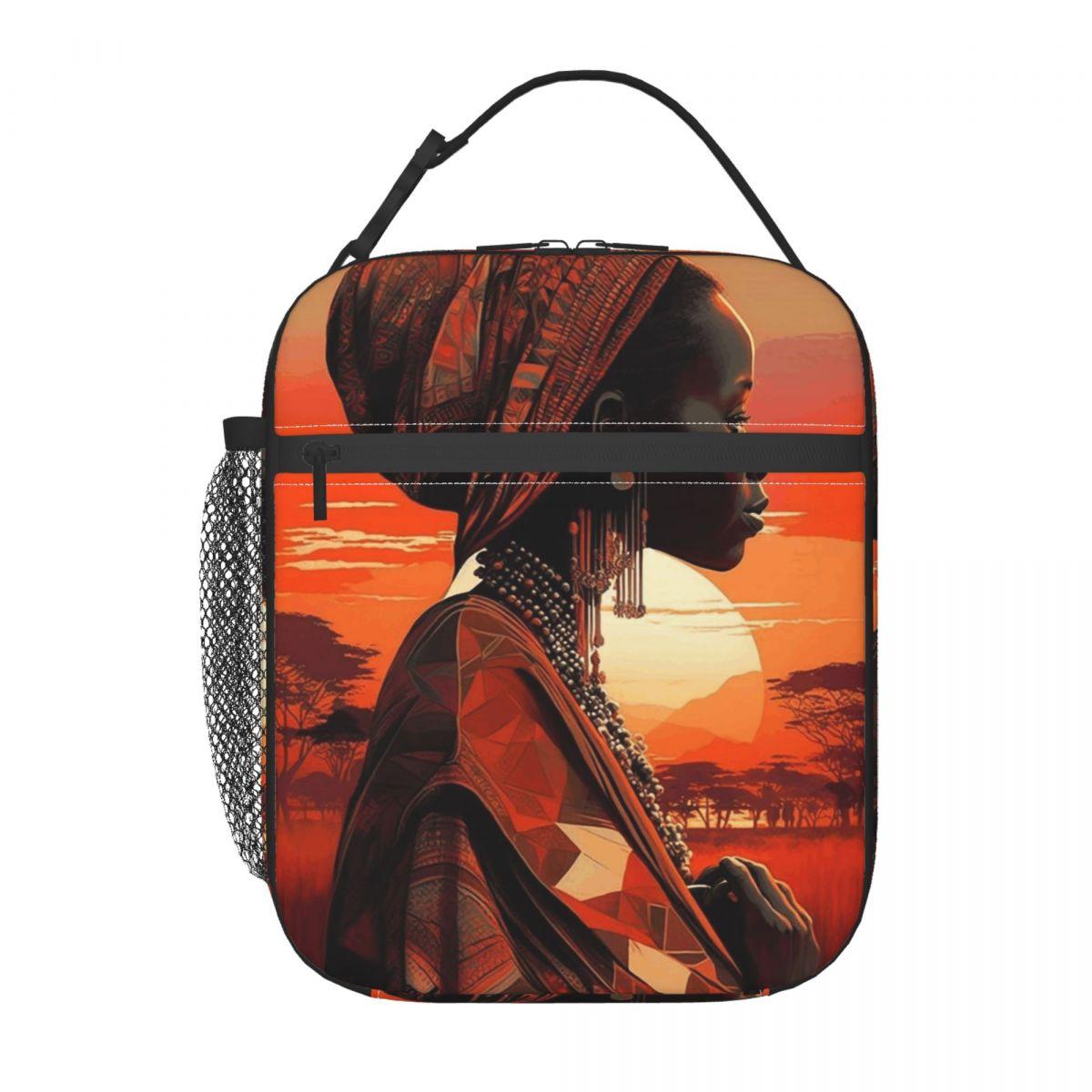 

Vibrant African Women Traditional Headscarf Insulated Lunch Bag for Women Kids Leakproof Food Boxes Thermal Lunch Box Tote One Size
