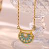 Vintage Enamel Necklace For Women Gold Color Flower Stone Charm Bee Sun Pendant Drip Oil Collier Femme Aesthetic Jewelry Gifts