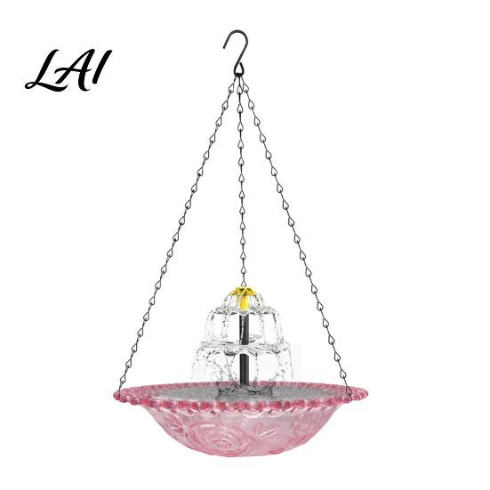 Solar Fountain Bird Bath Cascade 3 Tiers Birdbath Hanging Hummingbird Backyard Bowl розовый