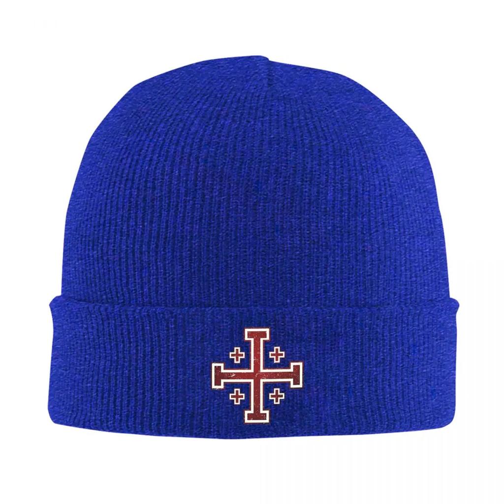 Jerusalem Cross Medieval Knights Cross Crusader Warm Knitted Cap Hip Hop Bonnet Hat Autumn Winter Beanies Hats for Unisex Womenx