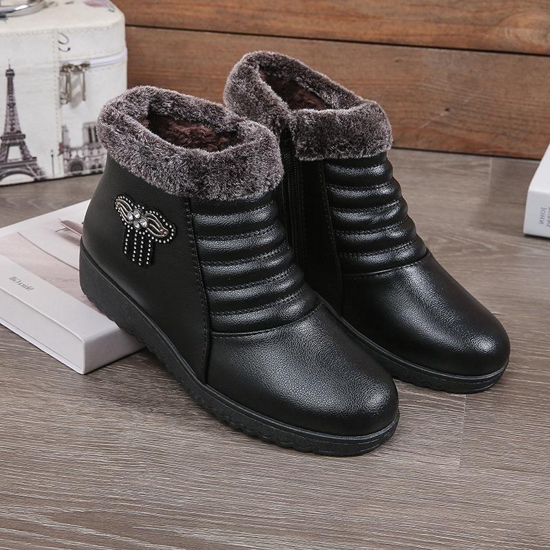 Winter velvet shoes cotton shoes warm middle grandmother short boots thickened flat snow boots