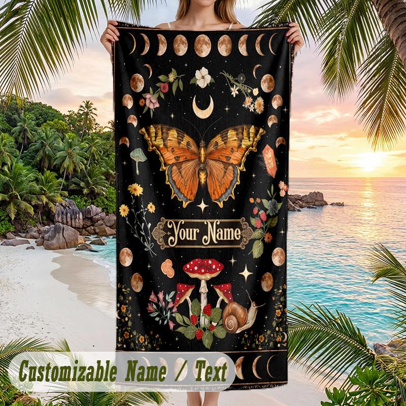 Bohemian Mandala Artwork Theme Quick Dry Beach Towel Custom Name Text Print Large Sand Resistant Towel Beach Vacation