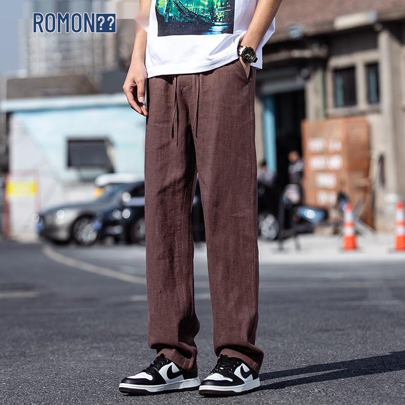 ROMON Men s Straight-Leg Linen Blend Casual Pants L