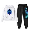 Womens Winter Casual Hooded Sweatshirt Pants Set With Print Loose Fit Streetwear