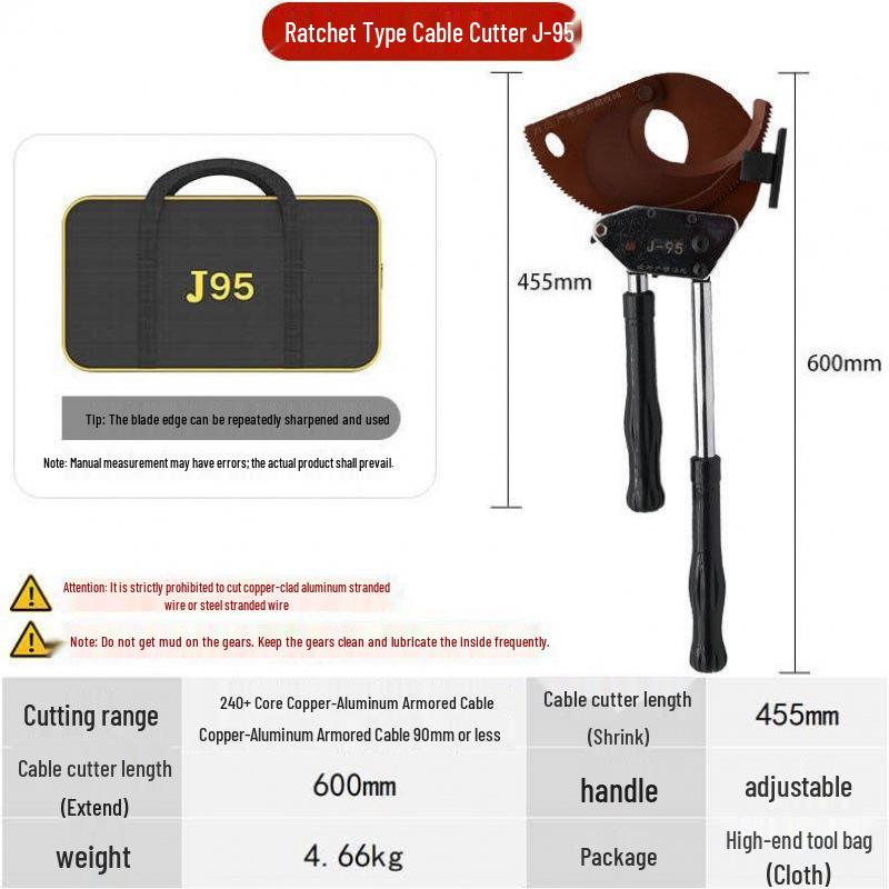 Ratchet Manual Cable Cutter J40/52/75/95/100 - Wire, Steel, Copper & Aluminum Shear