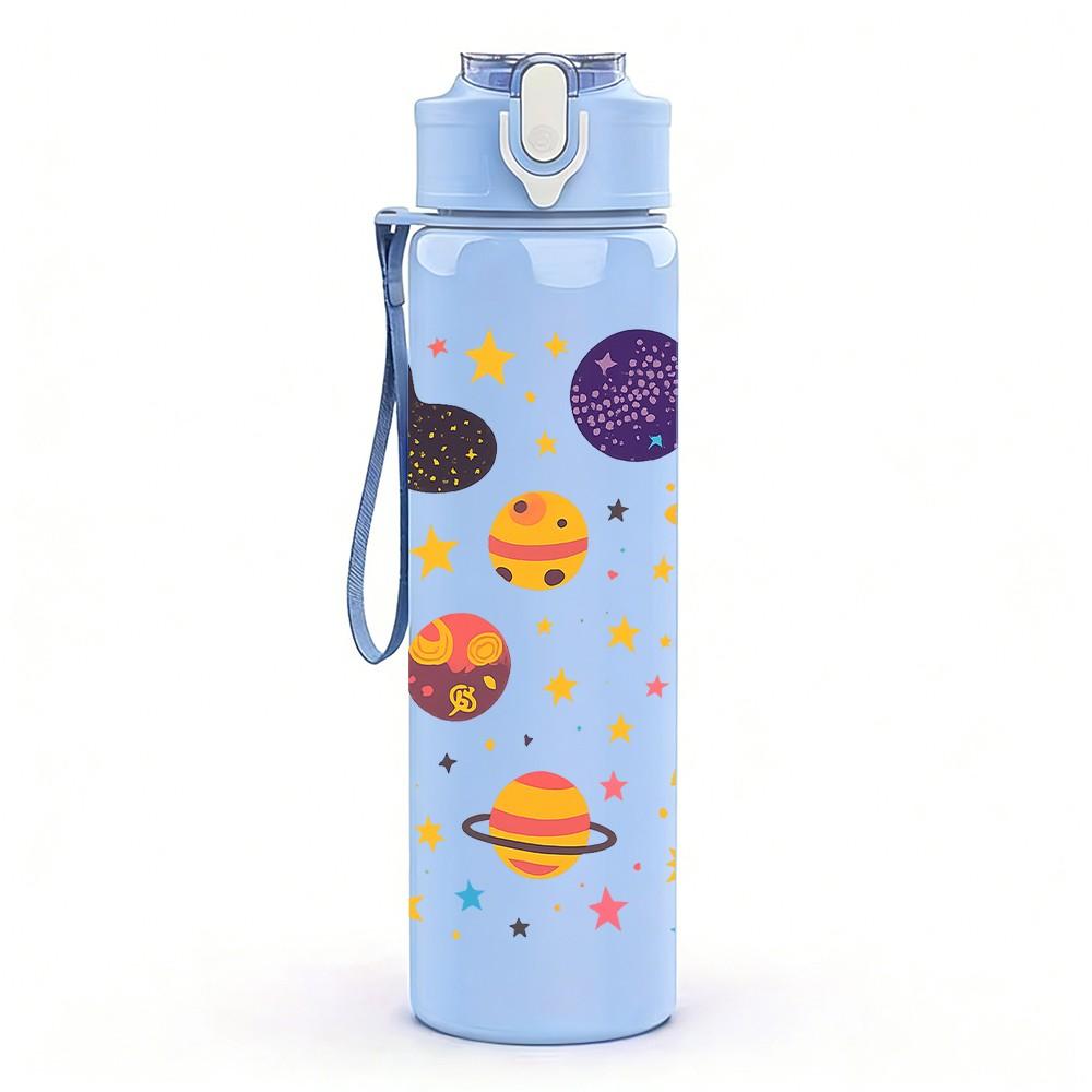 1PC Colorful Planet Space Doodle Print 750ml Color Plastic Sports Water Bottle Leakproof Flip Straw Lid Suitable for Sports Office Home Use