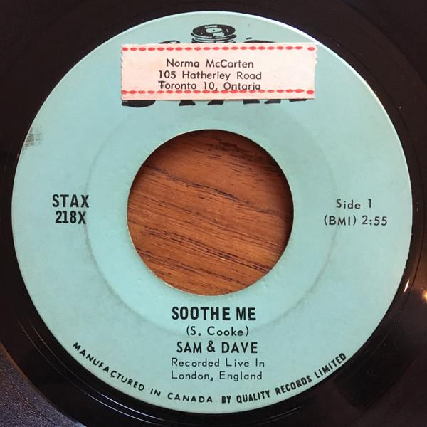 

7inch Record SAM DAVE Soothe Me STAX218X Stax 1967 Canada SoulFunk Used