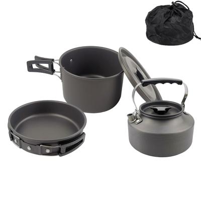 OULOVECO 3-Piece Camping Cookware Set, Food-Grade Hard Aluminum, Foldable and Lightweight, Includes Outdoor Kettle, Frying Pan, and Cooking Pot with S