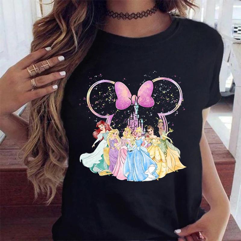 Retro Disney Princess Shirt Watercolor Magic Castle Princess Womens T Shirt Trip Top Y2K Disneyworld Girls Gift Cotton Clothes