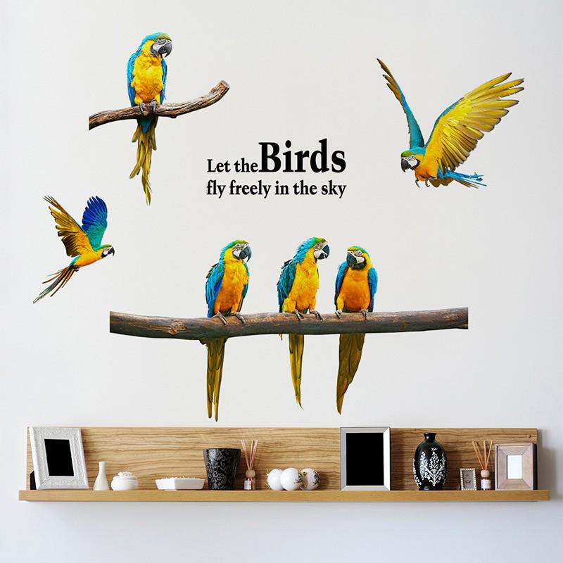 New Wall Stickers Parrot Creative Personality Bird Bedroom Stickers Background Sofa Animal Wallpaper