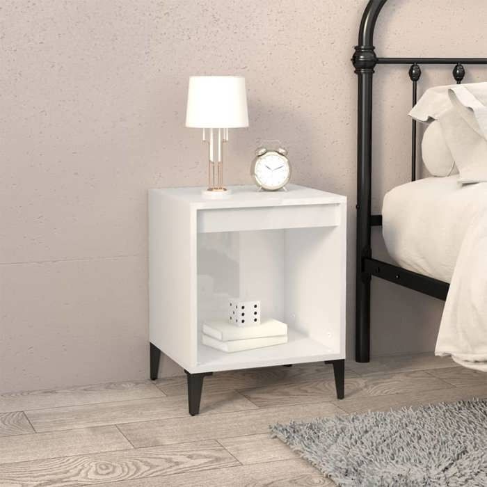 Table de chevet - Maison Exclusive - Blanc brillant - 40x35x50 cm - Bois d'ingénierie, métal