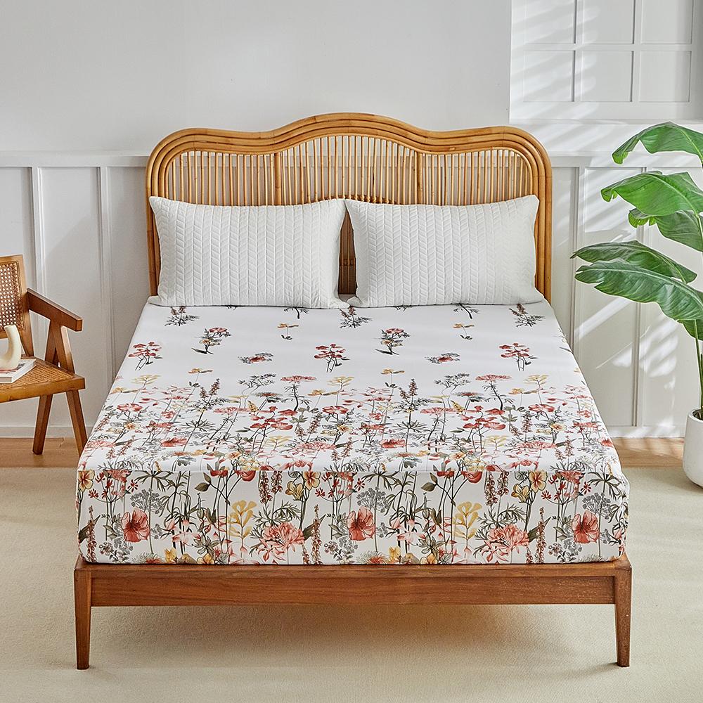 Elastic Fitted Bed Sheets Single Double Bed Floral Flat Sheets King Queen Size Home Bed Cover Mattress Protector Bed Linen 4Pc