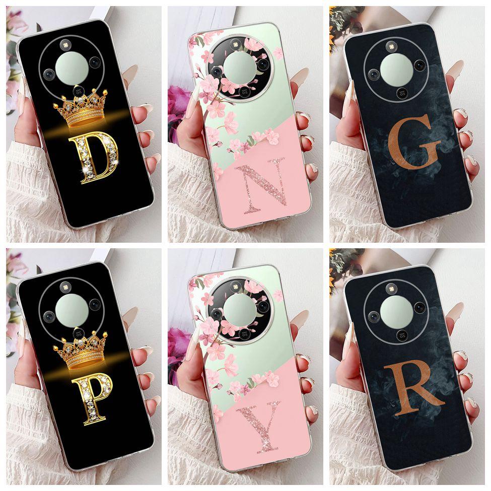 5G For Honor X70 MTN-AN00 Case For Honor X70 Cover Clear Luxury A-Z Letters Fashion Flowers Crown Soft Bumper Casing