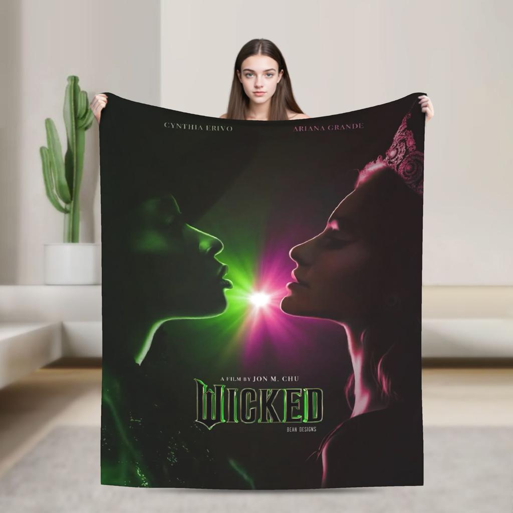 Wicked 2 Musical Movie Poster Blankets Elphaba and Glinda Warm Plush Throw Blanket For Outdoor Flannel Bedspread Bed Cover