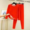 Thickened Fleece Warm Underwear Set for Women Long Sleeve round Neck Pure Cotton Inner Wear Two Piece Set for Autumn Winter