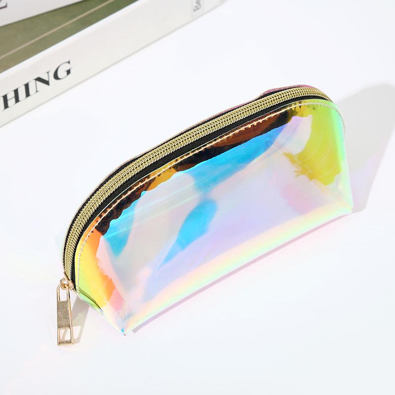 Luminous Iridescent Half-Moon Makeup & Toiletry Bag – Waterproof Cosmetic Storage for Girls