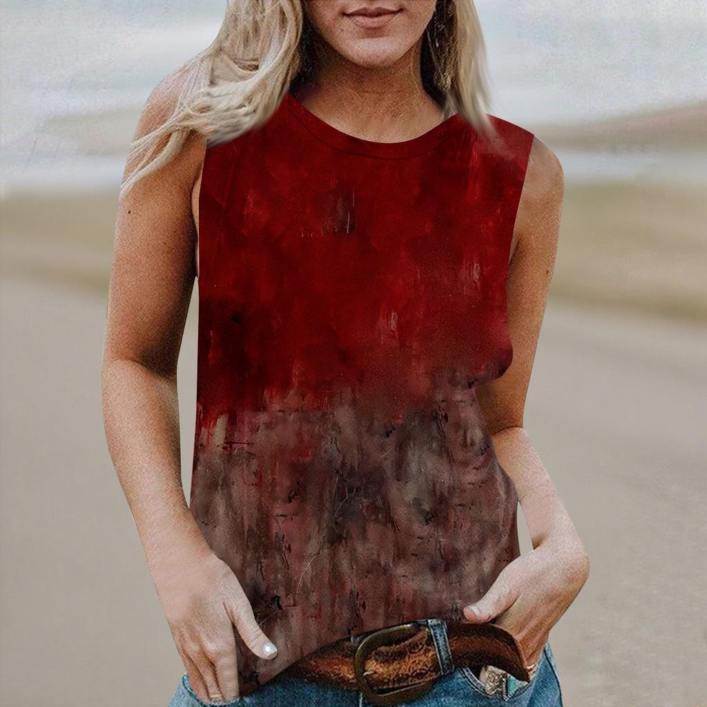 Women's Round Neck Casual Sleeveless Halloween Printed Vest T-Shirt Top