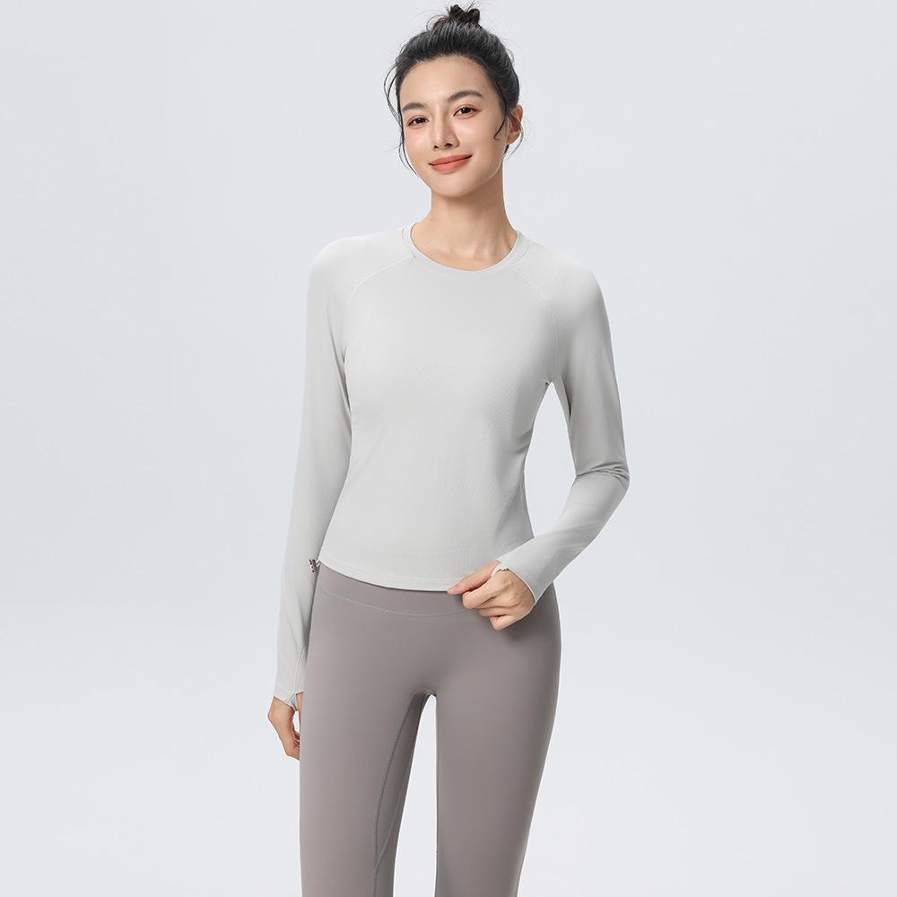 Women's Long Sleeve Slim Fit Yoga Top - High Stretch, Quick Dry, with Side Drawstring for Fitness & Running (Autumn/Winter)