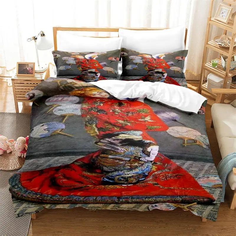 3D Artistic Bedding Set King Monet Van Gogh Style Sky Oil Painting Pattern Printed Duvet Cover With Pillowcases Hot Sale 3PCS