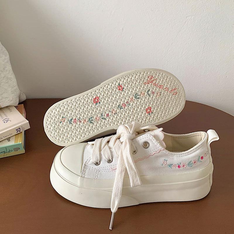 Thin breathable thick-soled heightening canvas shoes women's new summer embroidered versatile casual shoes