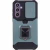 Armored Case for Samsung Galaxy S23 FE, Camera Slide Card Slot, Green + 9H Glass