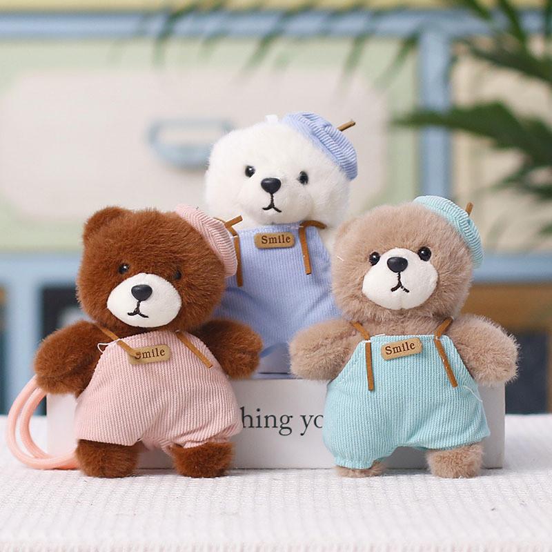 Plush Bear Keychain With Cute Overalls For Wedding Gift And Bag Decoration