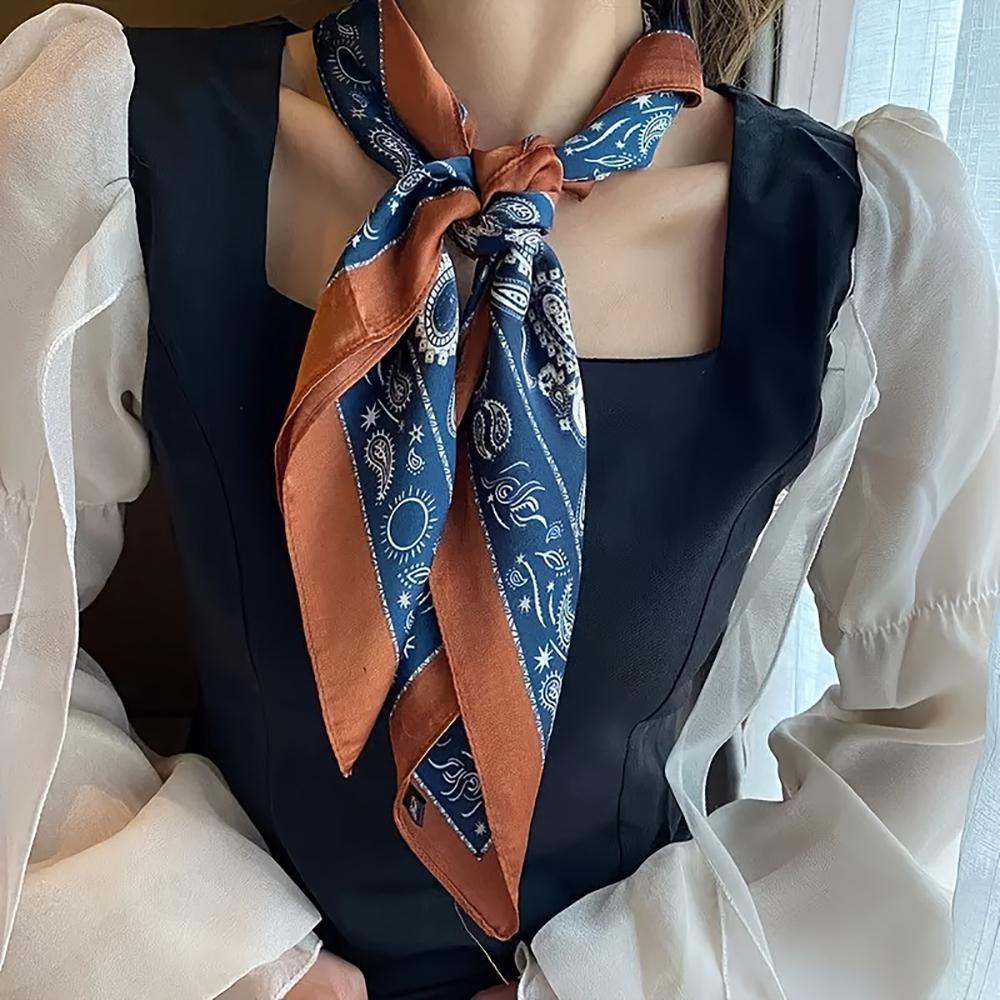 Luxury Paisley Print Square Scarf Sunscreen Ladies Neck Scarf UV Protection Head Wrap Fashion Accessory Headscarf