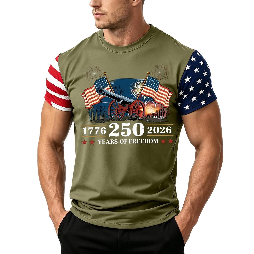 Men's Independence Day Flag Print Short Sleeve T-Shirt, Loose Casual Daily Summer Tops