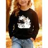 European Sizes Kids' Cartoon Print Top, Fashion Kids' Cartoon Kitten Pattern Long Sleeve T-Shirt, Cartoon Character, Suitable for Daily Casual