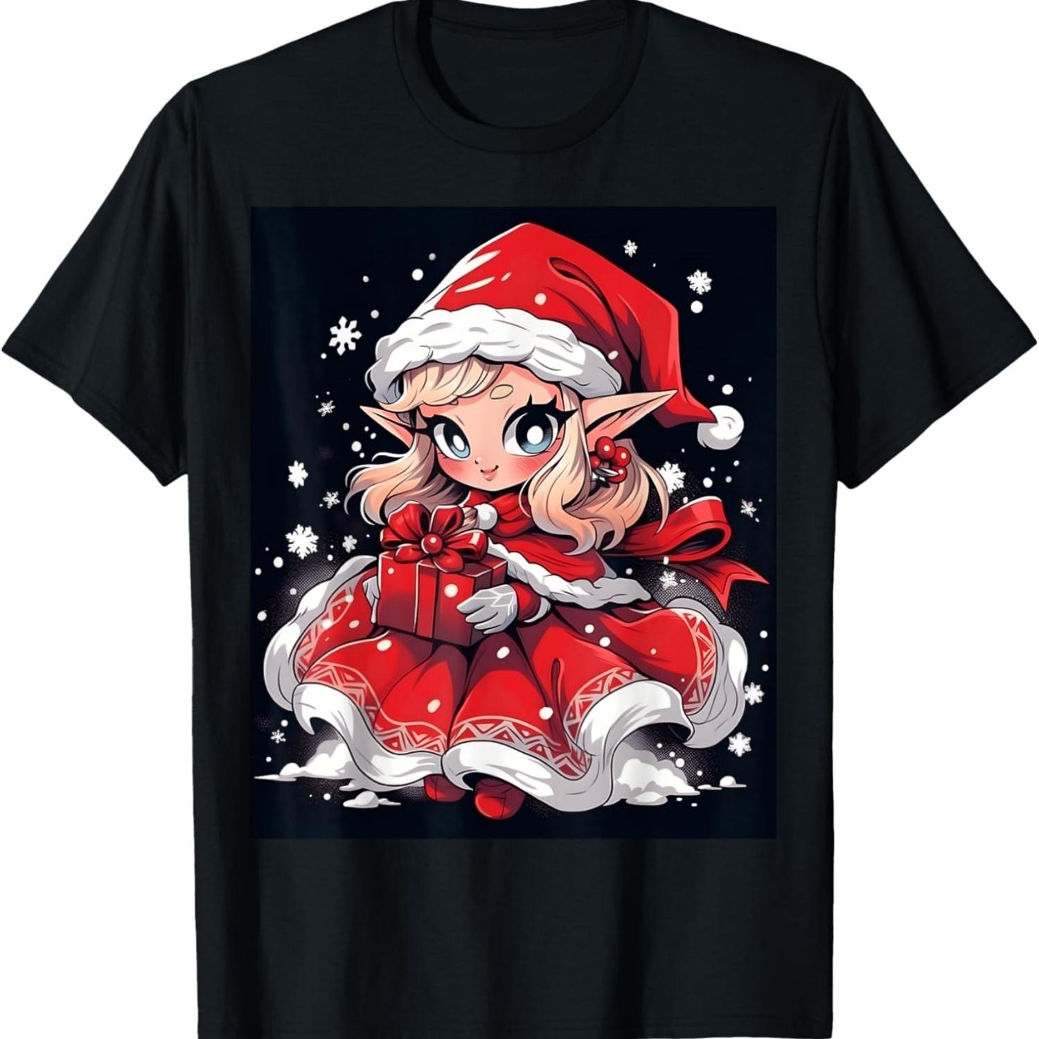 Festive Delight_ Christmas Elf Candy Cane Graphic T-Shirt S чёрный