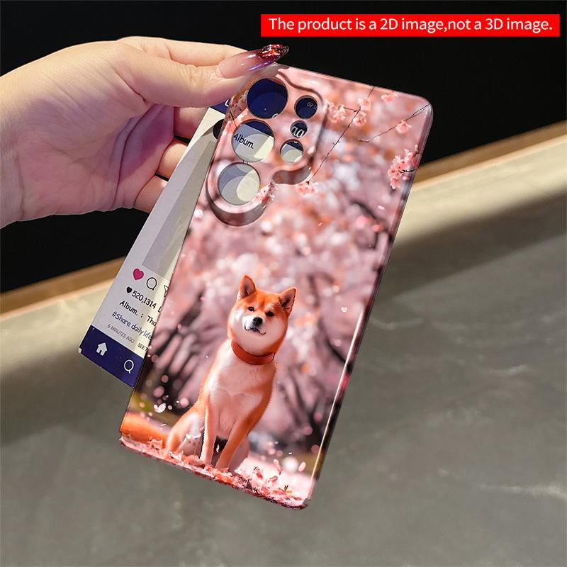 2DFlat Samsung phone case Shiba Inu Amid Cherry Blossoms Applicable to Galaxy S22 S23 S24 S25ULTRA S26 A12 A13 A14 A15 A16