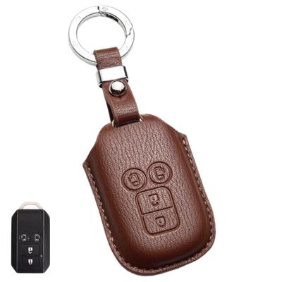 WiiLemz Key Case Compatible with Suzuki/suzuki New Spacia/Solio/Hustler/Jimney Luxury Leather Key Ring Key Cover 4 Buttons (Dark Brown)