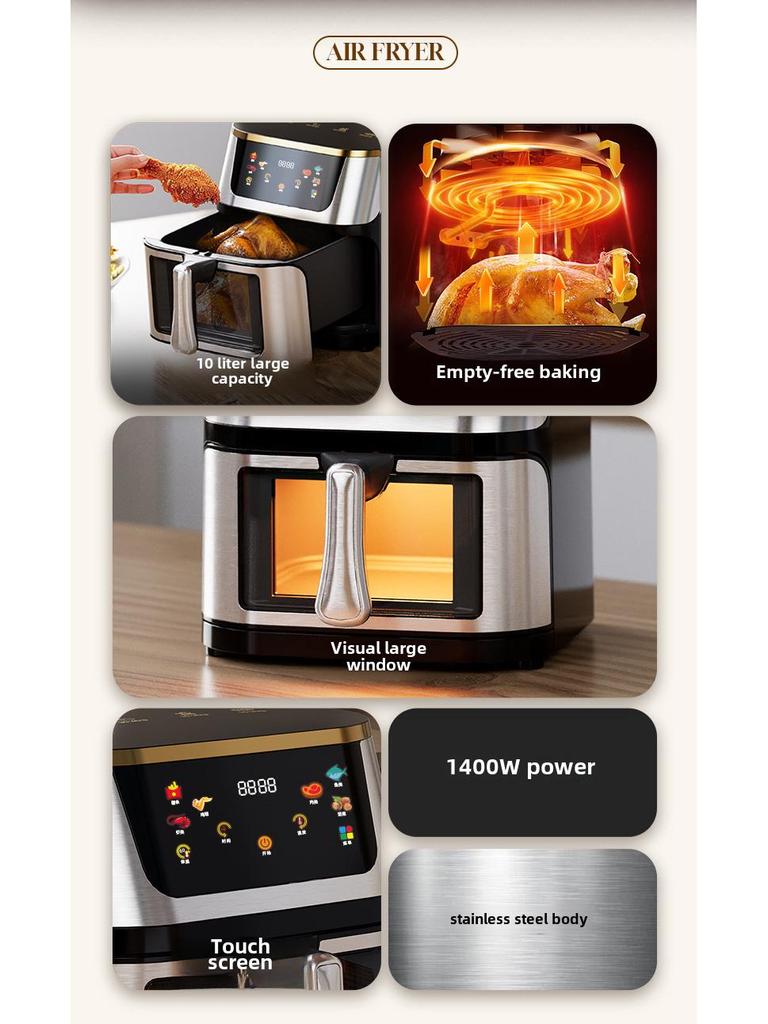 Smart Stainless Steel Air Fryer with Visual Display - Large Capacity, US Standard