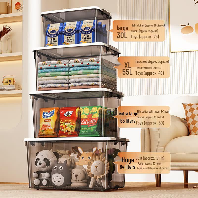 Stackable 55L Plastic Storage Bins with Wheels, 3-Pack