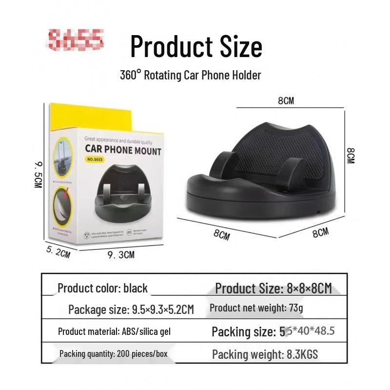 

360° Rotatable Car Phone Holder with Temporary Parking Number Plate чёрный