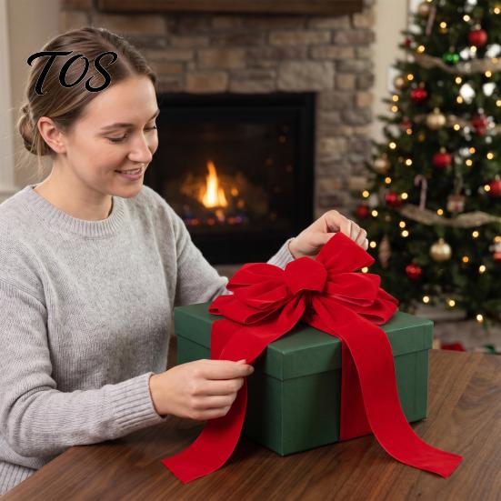 Christmas Door Hanging Bow Large Velvet Bow, Red Plush Wreath Holiday Tree Topper Outdoor Weather Resistant Decor Ornament for Valentine's Day, Home,
