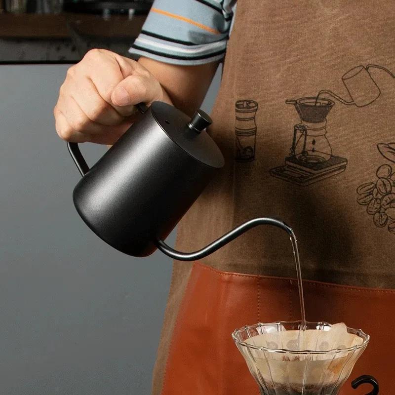 111ML Stainless Steel Gooseneck Drip Coffee Pot, Brewer with Lid & Hanging Handle
