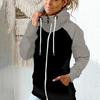 Felpa con cappuccio invernale da donna con cerniera, in pile, con colori a contrasto, patchwork, calda protezione per il collo, casual, morbida, autunnale, abbigliamento femminile