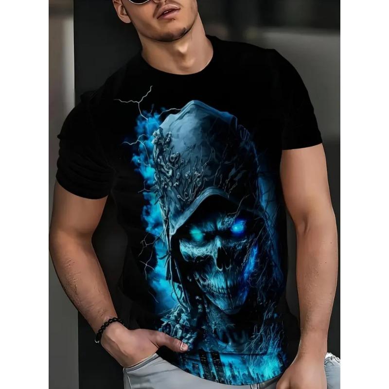 T-Shirt Men Punk Skull Digital 3D Prints Summer Casual Crew Neck Short Sleeves T-Shirt Harajuku Street Men's Clothing