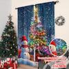 2pcs 2D Flat Printing Christmas Curtain Colorful Christmas Trees and Snowmen In the Snow Durable 100% Polyester Fabric Without