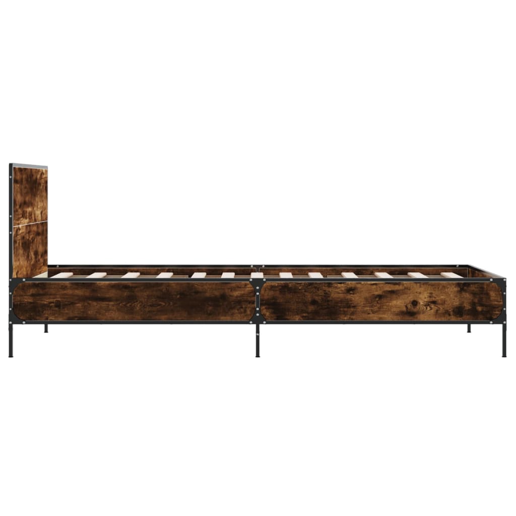 Bed Frame Smoked Oak 90x190 cm Wood Based Material and Metal
