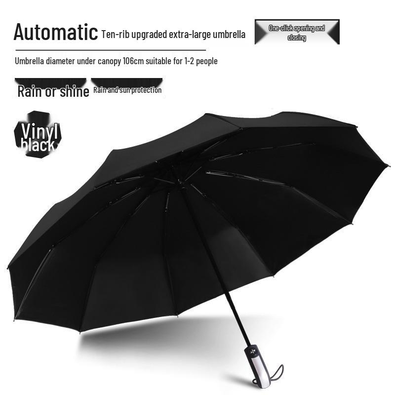 Customized Men's 10-Rib Automatic Sun & Rain Triple Folding Umbrella