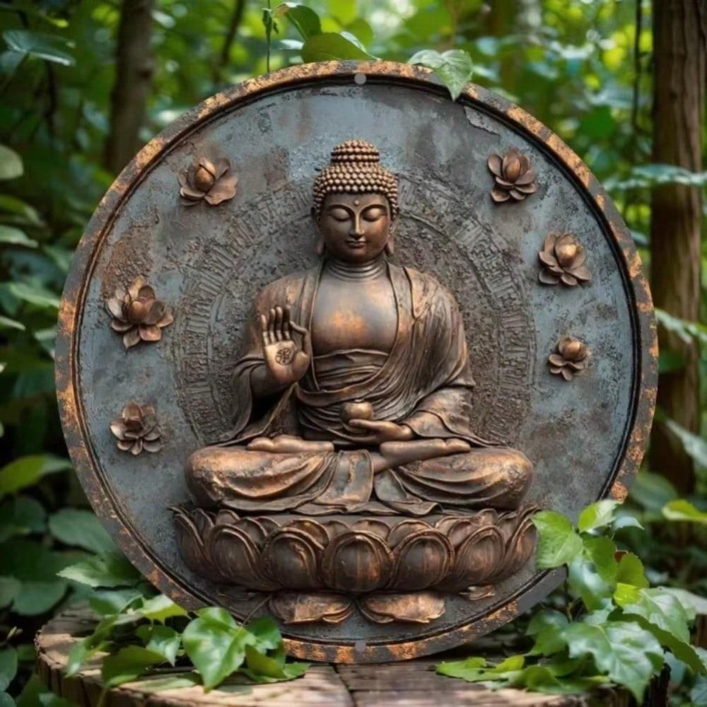 2D Round Metal Wall Art Aluminum Buddha Decor Sign For Home Office Party